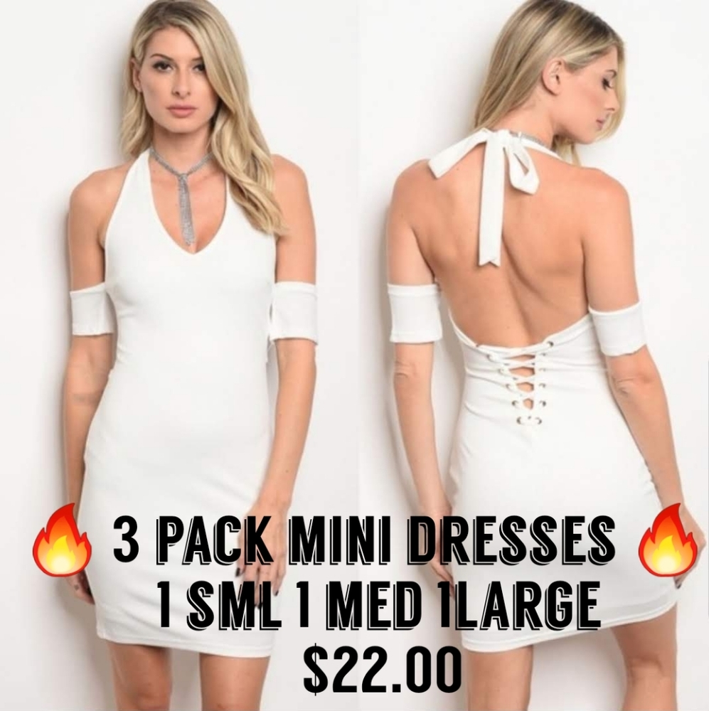 🌅3 Pack White Bodycon Mini Dresses